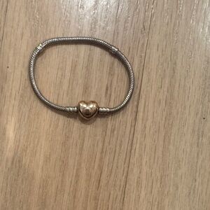 Real Pandora charm bracelet with gold heart